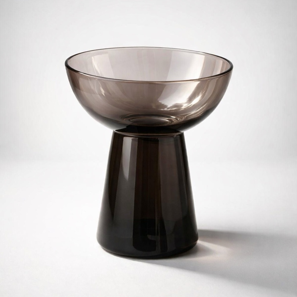 STYLISH MID-CENTURY MODERN SMOKED TINTED GREY GLASS SMALL‎ VASE - 60’S 70’S MCM